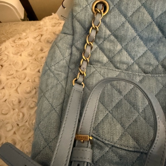 CHANEL Light Blue Quilted Backpack - Picture 12 of 16
